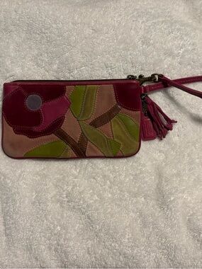 Coach Floral Patchwork Wristlet in Magenta, Olive, Brown